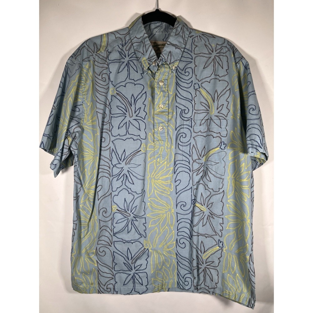 Hilo Hatties Hawaiian Made Button Up Shirt Light Blue Shirt Size L Resort Beach